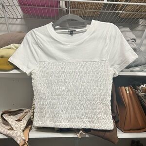 NWOT! Women’s Express Textured Shirred White Tshirt